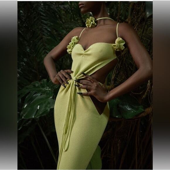 Korobeynikov Sleeveless Strappy Knit Open Back Midi Dress Green Women's One Size - Picture 1 of 6
